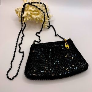 Vintage Black Metal Mesh Crossbody Evening Bag